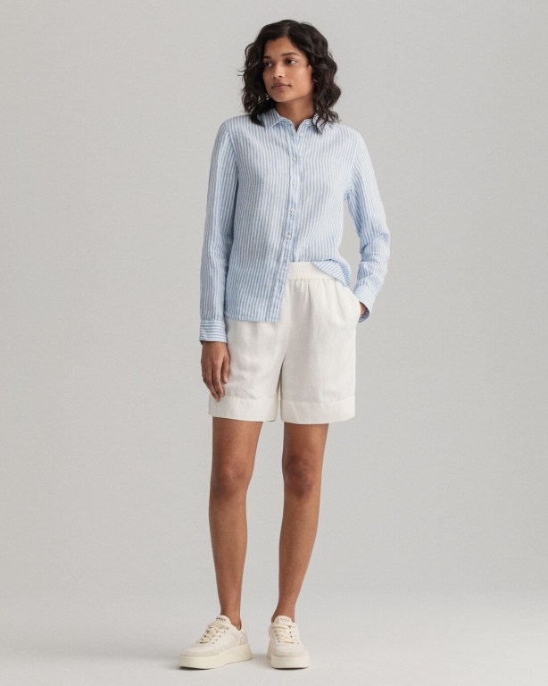 Gant Stripe Linen Women's Shirts Silver Blue | RMw3t0zplqb