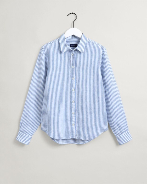 Gant Stripe Linen Women's Shirts Silver Blue | RMw3t0zplqb