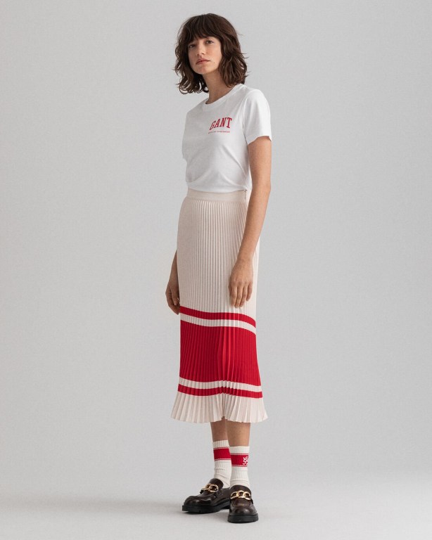 Gant Stripe Pleated Women's Skirts White | T949rFAjmWn