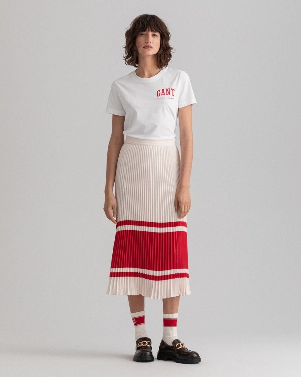 Gant Stripe Pleated Women\'s Skirts White | T949rFAjmWn