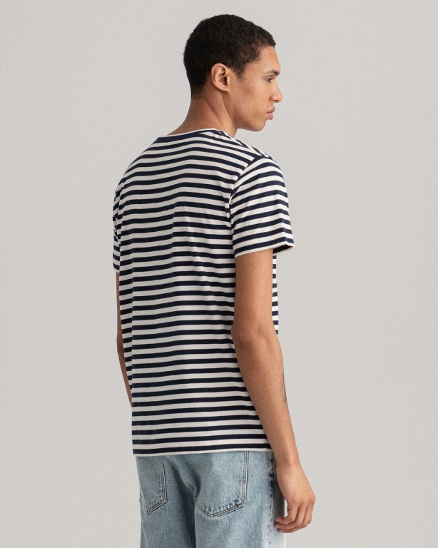 Gant Striped Men's T-shirts Blue | xrhJKU7EHw7