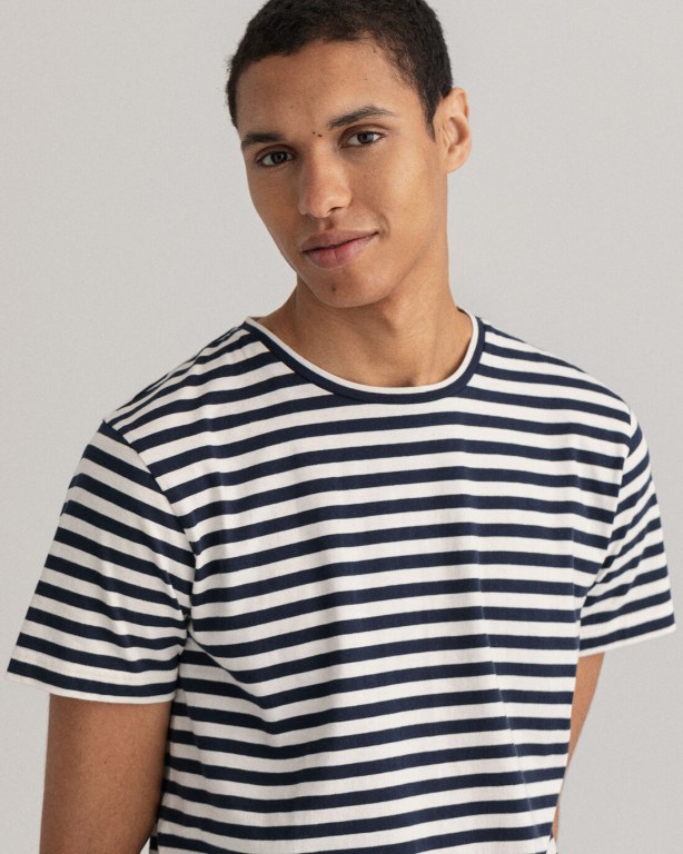 Gant Striped Men's T-shirts Blue | xrhJKU7EHw7