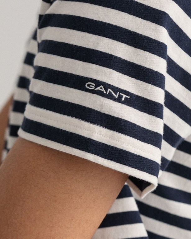 Gant Striped Men's T-shirts Blue | xrhJKU7EHw7