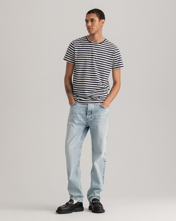 Gant Striped Men's T-shirts Blue | xrhJKU7EHw7