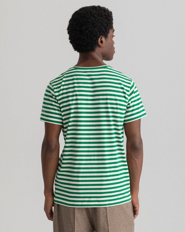 Gant Striped Men's T-shirts Green | RUJUGuxIuZw