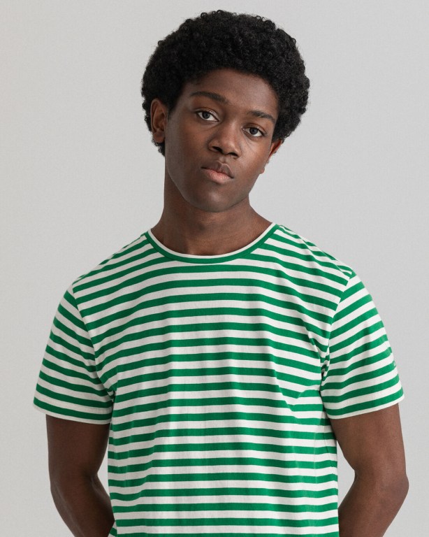 Gant Striped Men's T-shirts Green | RUJUGuxIuZw