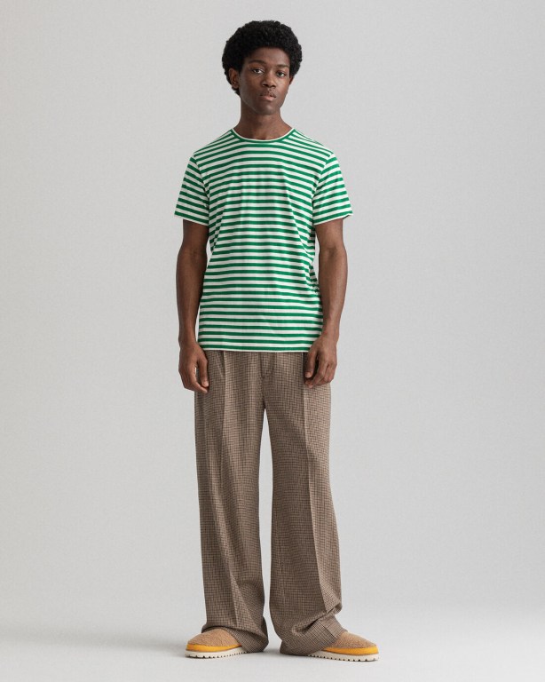 Gant Striped Men's T-shirts Green | RUJUGuxIuZw