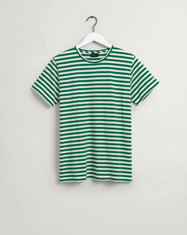 Gant Striped Men's T-shirts Green | RUJUGuxIuZw