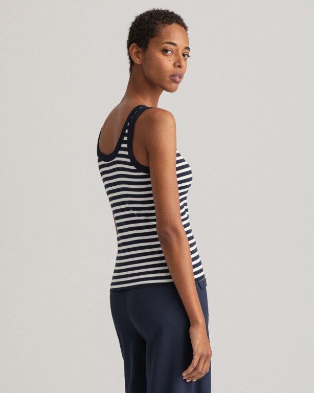 Gant Striped Ribbed Top Women's Tank Blue | U9yuM5ITauM