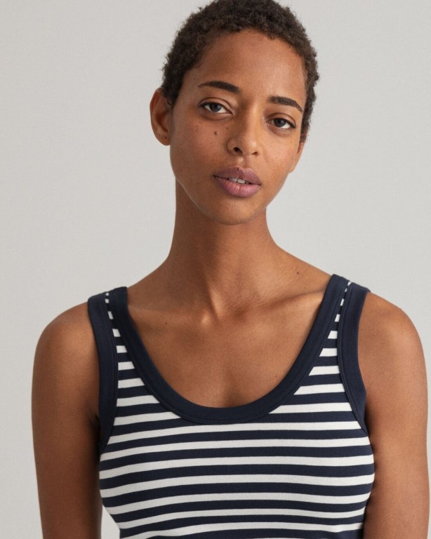 Gant Striped Ribbed Top Women's Tank Blue | U9yuM5ITauM