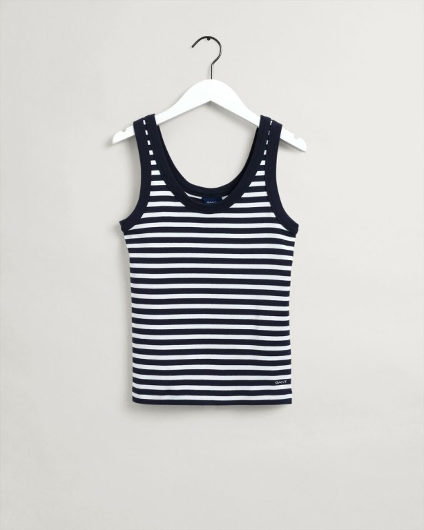 Gant Striped Ribbed Top Women's Tank Blue | U9yuM5ITauM