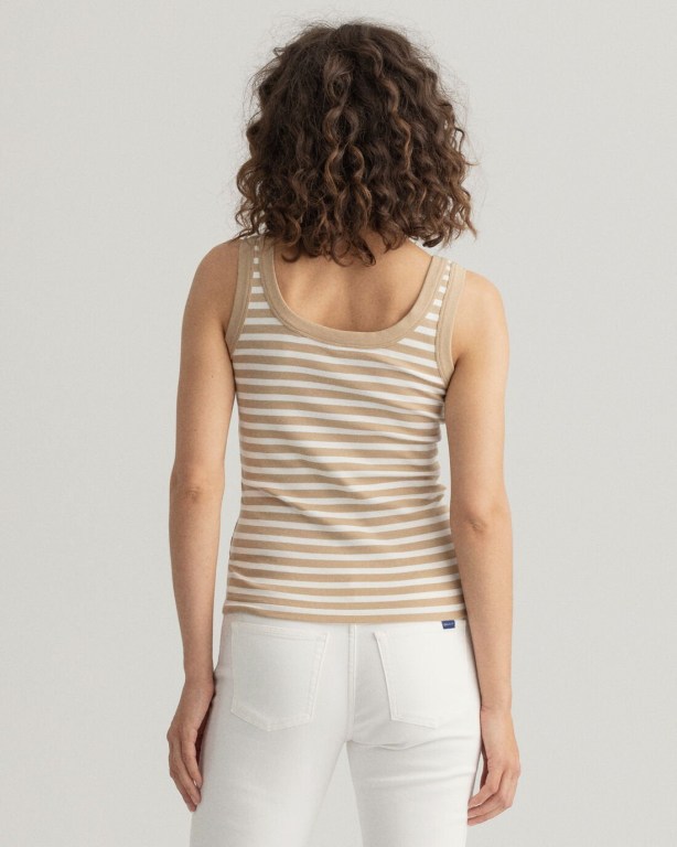 Gant Striped Ribbed Top Women's Tank Dark Khaki | hqt1oQLcKai