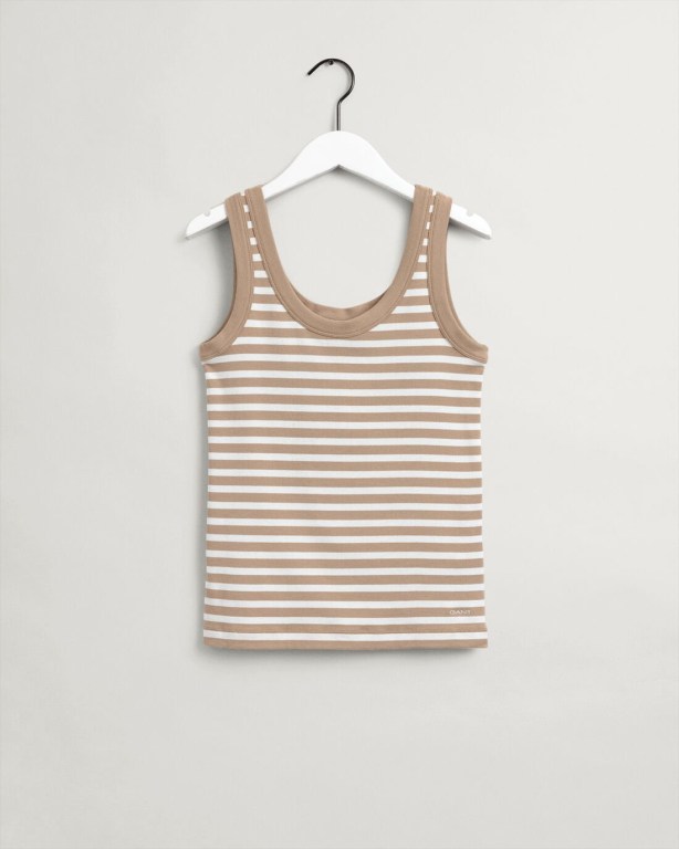 Gant Striped Ribbed Top Women's Tank Dark Khaki | hqt1oQLcKai