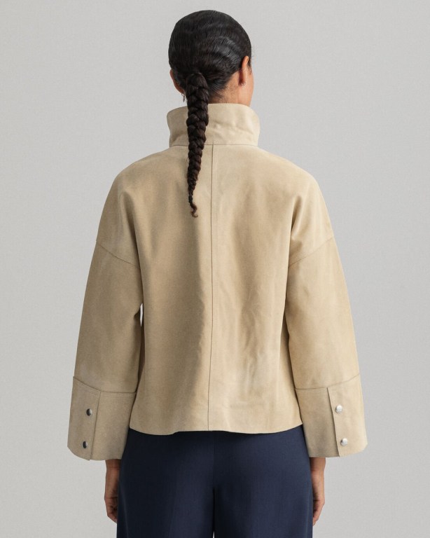 Gant Suede Cropped Women's Jackets Beige | 1csN5j3LCtR