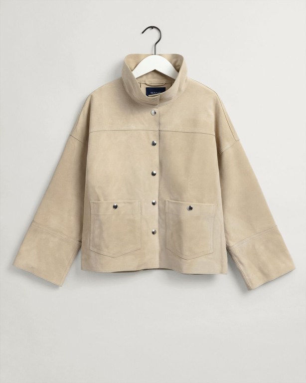 Gant Suede Cropped Women's Jackets Beige | 1csN5j3LCtR