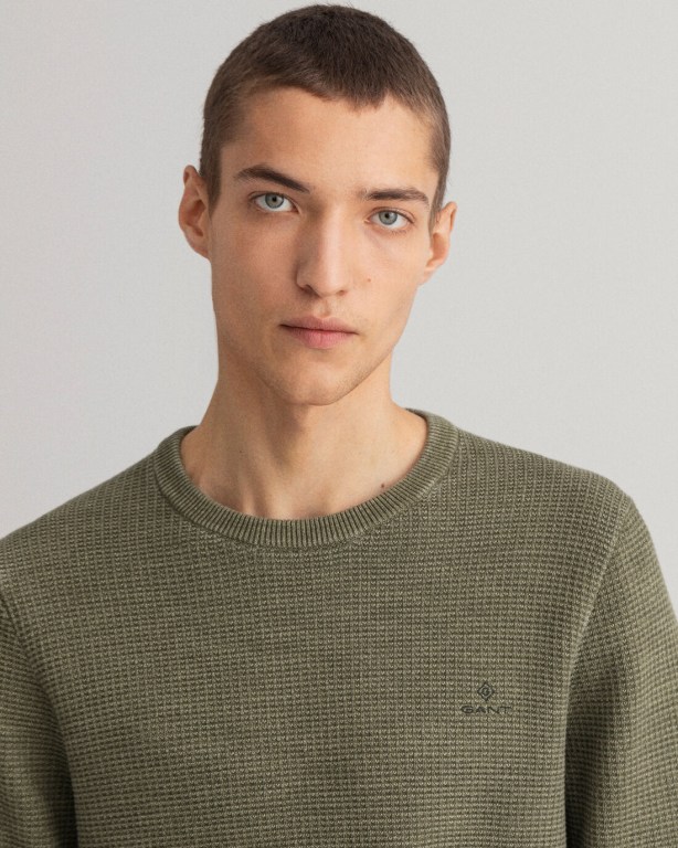 Gant Sunfaded Crew Neck Men's Crewneck Jumpers Green | EVcEGW8S6Xj