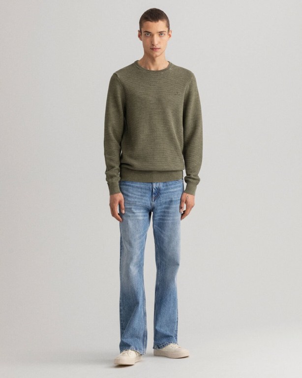 Gant Sunfaded Crew Neck Men's Crewneck Jumpers Green | EVcEGW8S6Xj