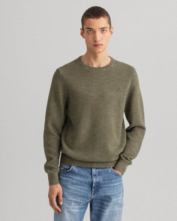 Gant Sunfaded Crew Neck Men\'s Crewneck Jumpers Green | EVcEGW8S6Xj