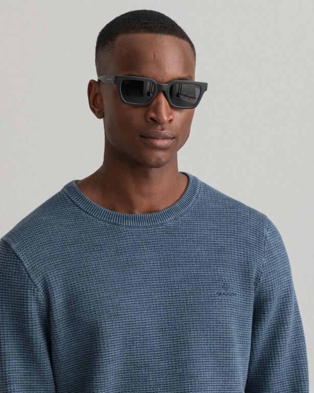 Gant Sunfaded Crew Neck Men's Crewneck Jumpers Dark Blue | ILwJ7Vgxu6A