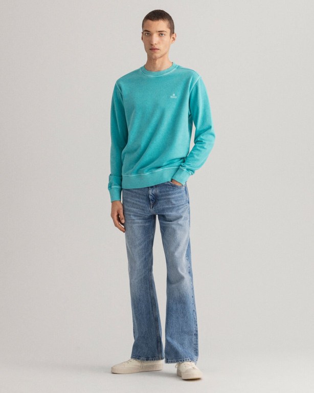 Gant Sunfaded Crew Neck Men's Sweatshirts Light Turquoise Green | amkYUdkGDbx