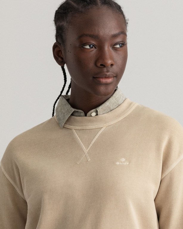 Gant Sunfaded Crew Neck Women's Sweatshirts Beige | 24CJHNeaXTK