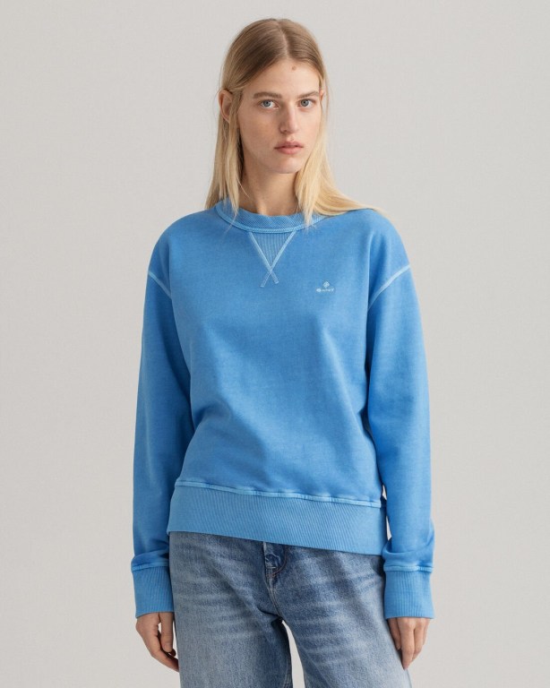 Gant Sunfaded Crew Neck Women\'s Sweatshirts Silver Blue | GcgU3Bh5Xpw