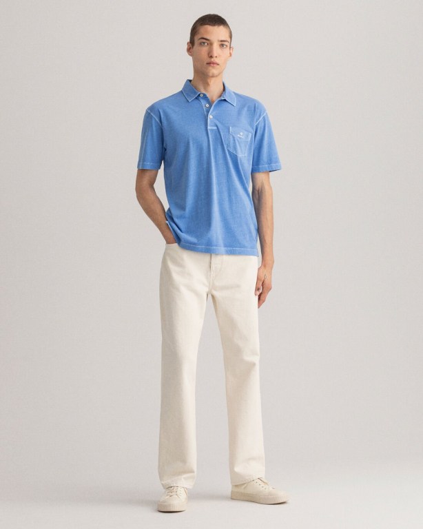 Gant Sunfaded Jersey Men's Polo Shirts Blue | R9AlDJe1I3d