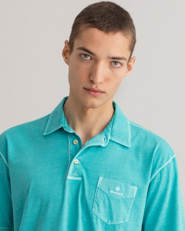 Gant Sunfaded Jersey Men's Polo Shirts Light Turquoise Green | 5z3Mk3tQryM