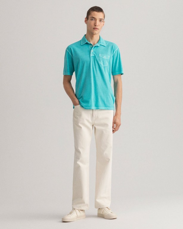 Gant Sunfaded Jersey Men's Polo Shirts Light Turquoise Green | 5z3Mk3tQryM