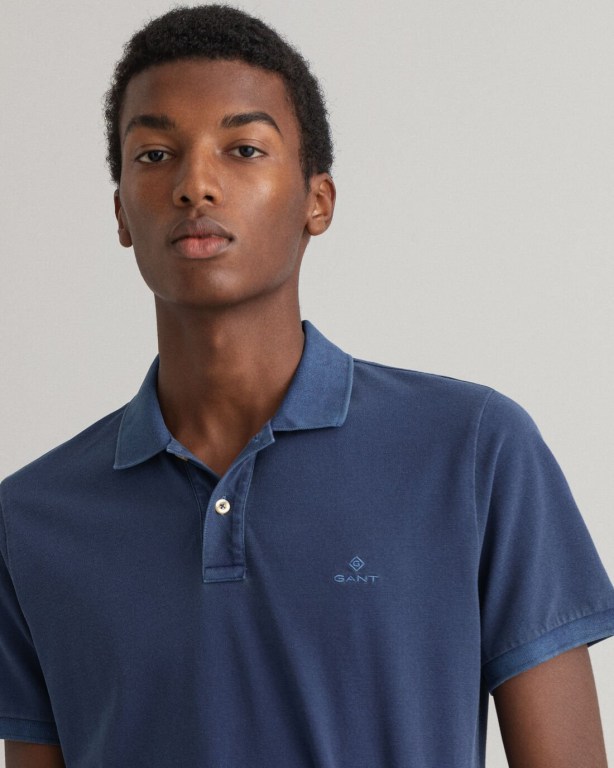 Gant Sunfaded Piqué Men's Polo Shirts Blue | 8cF3FlojVCw