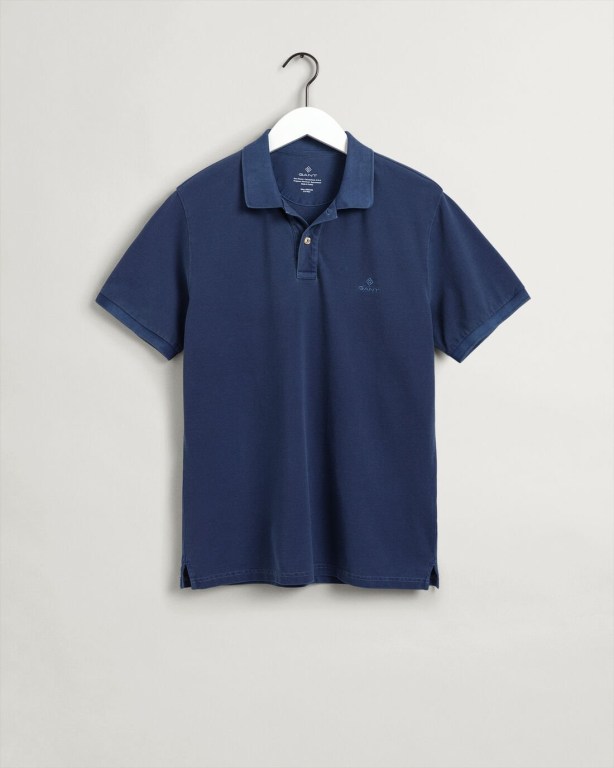 Gant Sunfaded Piqué Men's Polo Shirts Blue | 8cF3FlojVCw