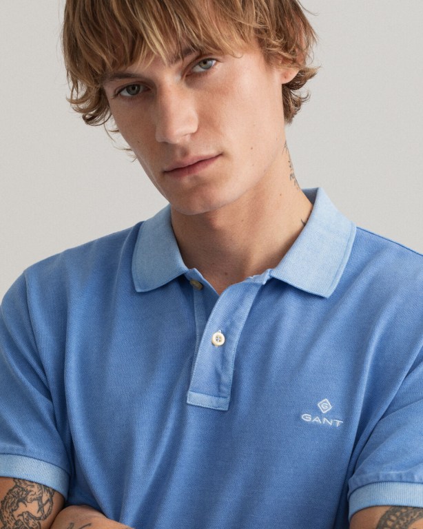 Gant Sunfaded Piqué Men's Polo Shirts Blue | 8tFlKsiK1yt