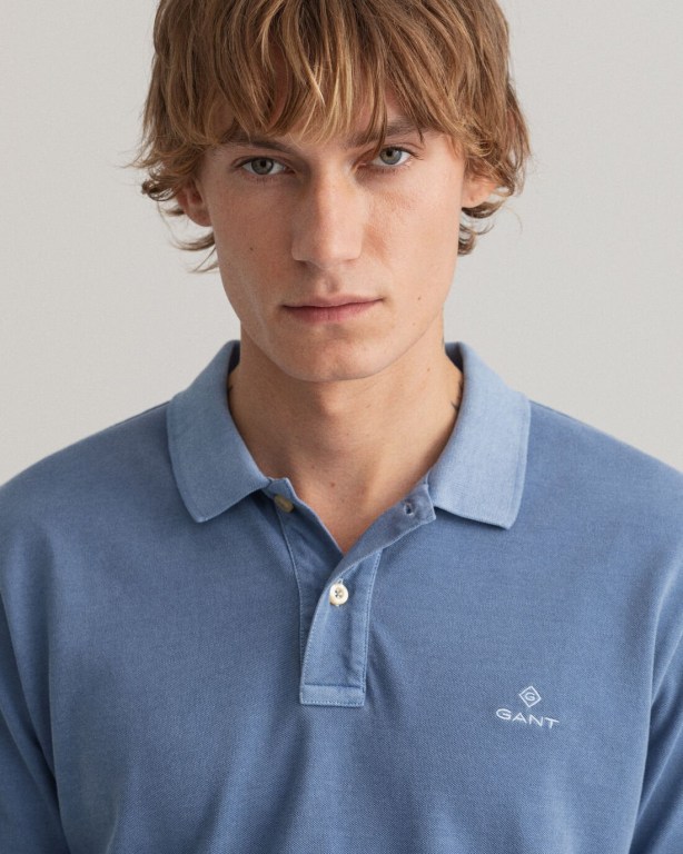 Gant Sunfaded Piqué Men's Polo Shirts Blue | I0x2kxtu02t