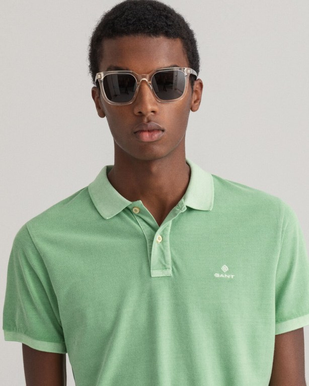 Gant Sunfaded Piqué Men's Polo Shirts Green | aIALoK5a0iD