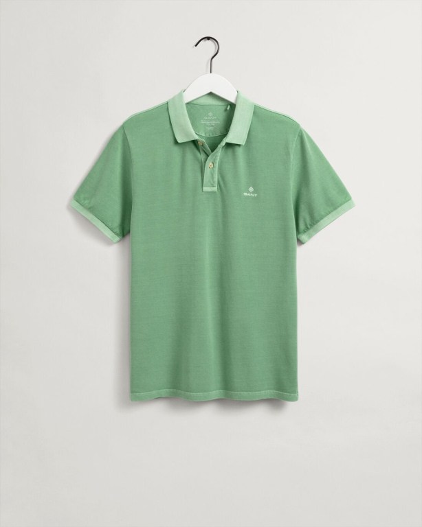 Gant Sunfaded Piqué Men's Polo Shirts Green | aIALoK5a0iD