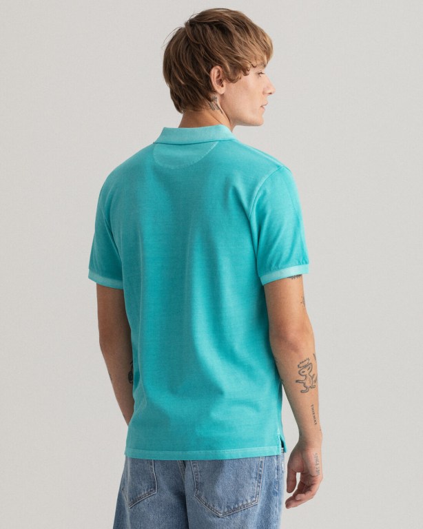 Gant Sunfaded Piqué Men's Polo Shirts Light Turquoise Green | QRsJlmjrFb2