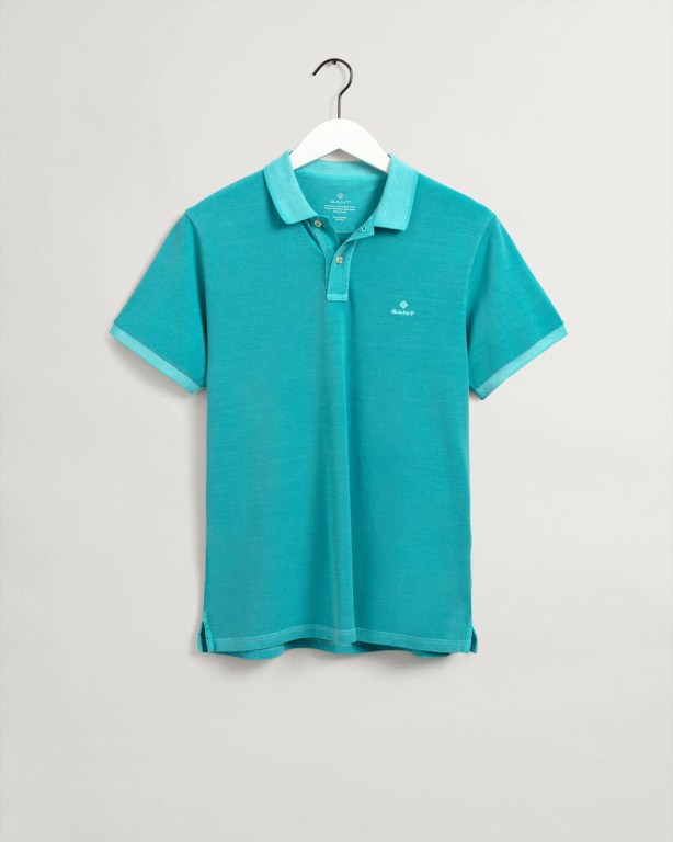 Gant Sunfaded Piqué Men's Polo Shirts Light Turquoise Green | QRsJlmjrFb2