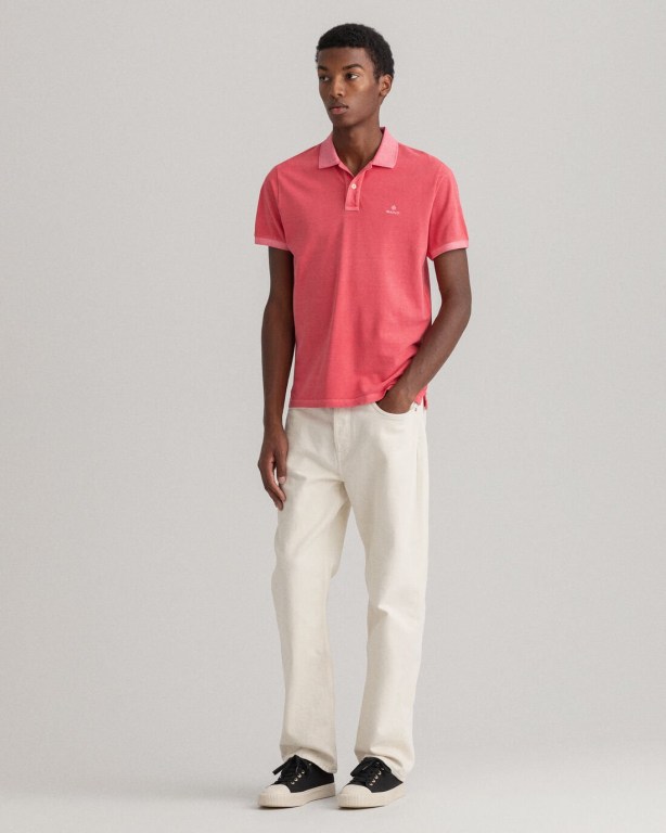 Gant Sunfaded Piqué Men's Polo Shirts Pink | vHIyy2DepUr