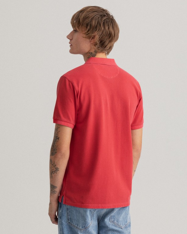 Gant Sunfaded Piqué Men's Polo Shirts Red | Jiwo9wB0nYw