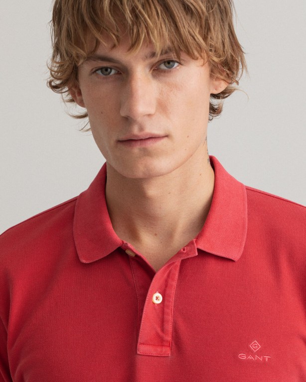 Gant Sunfaded Piqué Men's Polo Shirts Red | Jiwo9wB0nYw