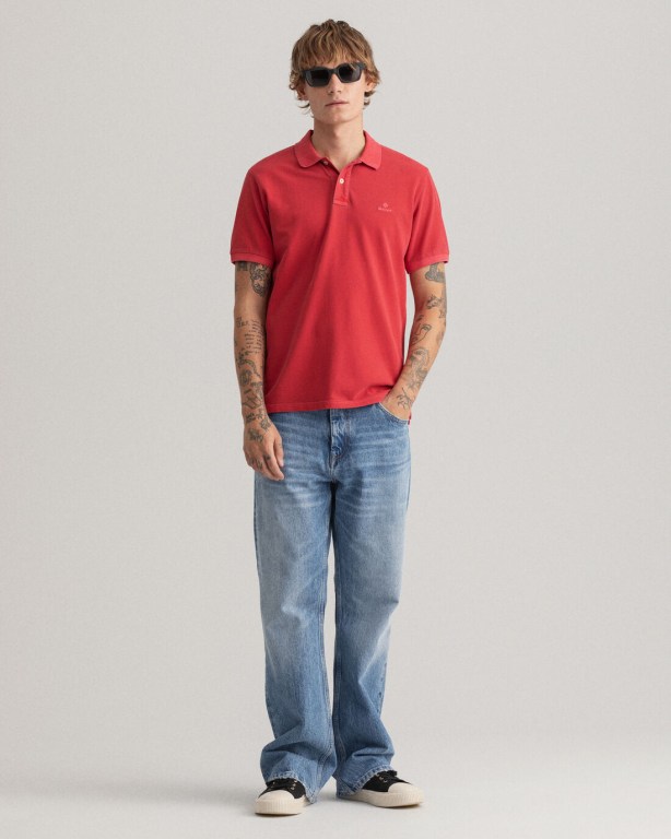 Gant Sunfaded Piqué Men's Polo Shirts Red | Jiwo9wB0nYw