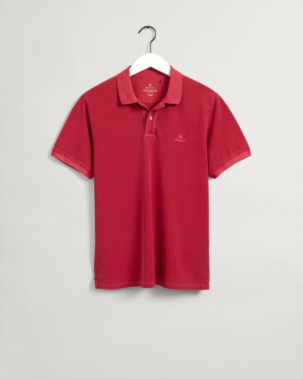 Gant Sunfaded Piqué Men's Polo Shirts Red | Jiwo9wB0nYw