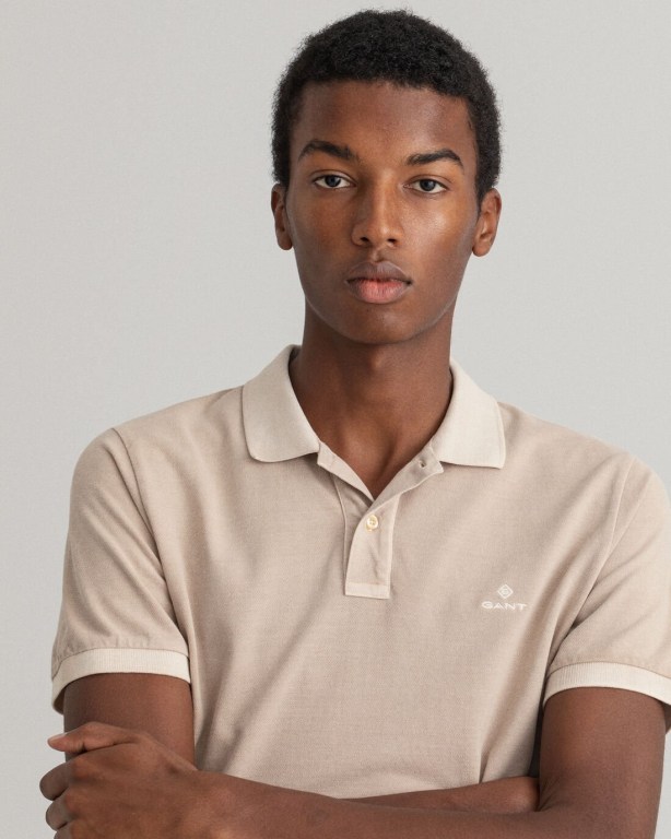 Gant Sunfaded Piqué Men's Polo Shirts White | ijYEEIc99SK