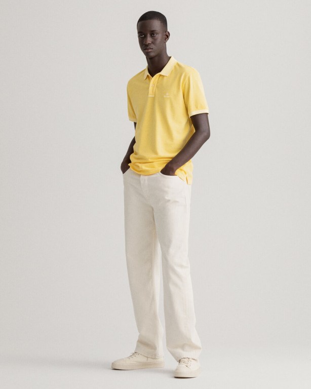 Gant Sunfaded Piqué Men's Polo Shirts Yellow | OnOot2yErlq