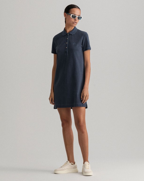 Gant Sunfaded Piqué Polo Women's Dresses Blue | T9iT4yBboBw