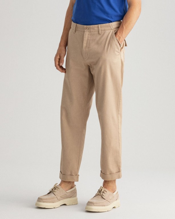 Gant Tapered Cotton Chinos Men's Pants Dark Khaki | T2PpNw13l3B