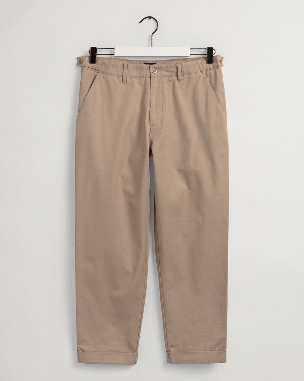 Gant Tapered Cotton Chinos Men's Pants Dark Khaki | T2PpNw13l3B