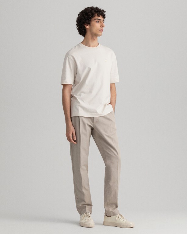 Gant Tapered Pleated Chinos Men's Pants White | TFhqoiZLbg5