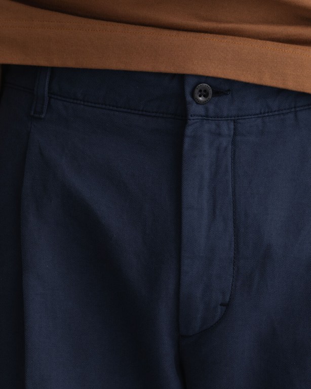 Gant Tapered Pleated Chinos Men's Pants Dark Blue | azvopjL9zDl