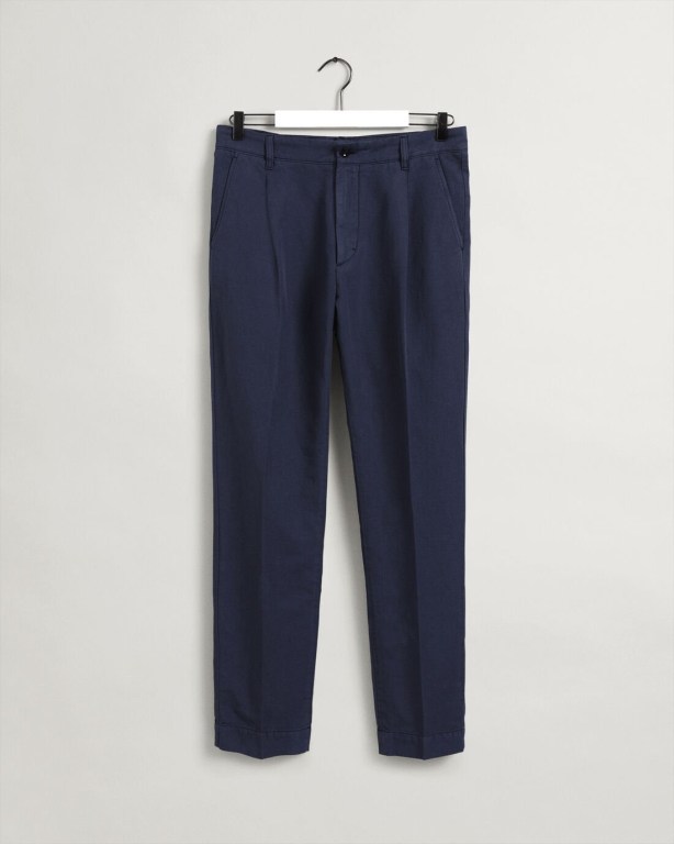 Gant Tapered Pleated Chinos Men's Pants Dark Blue | azvopjL9zDl